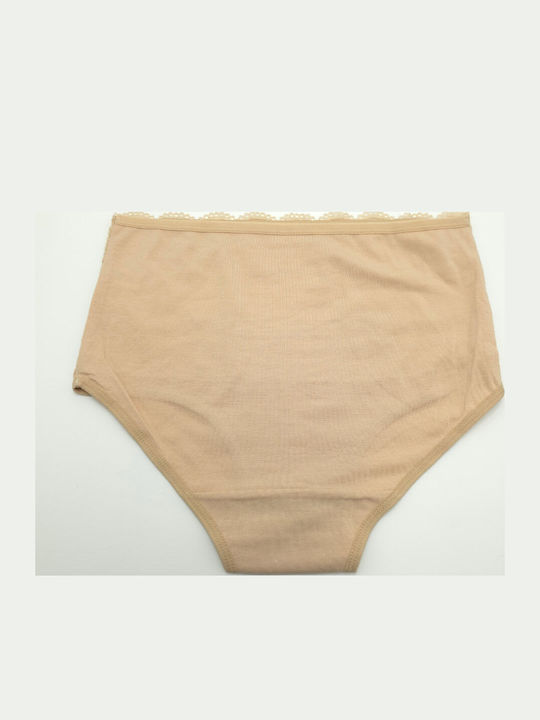 Cotton High Waist Women's Briefs with Beige Lace