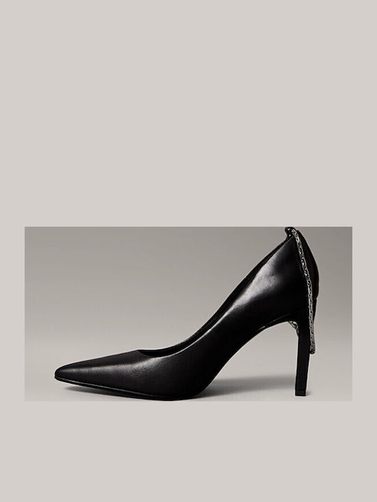 Leather Pointed Toe Black High Heels