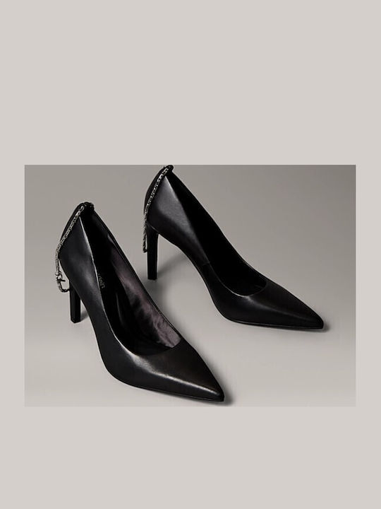 Leather Pointed Toe Black High Heels