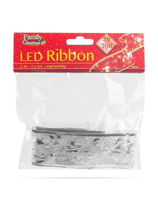 2 X Lighted Christmas Ribbon Silver 5x200cm 1pc