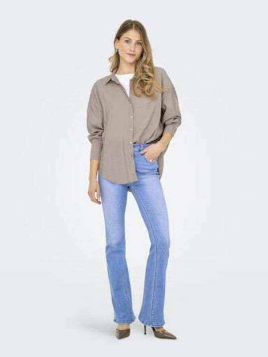 Cămașă De Damă Din Denim Cu Mânecă Lungă Argintie
