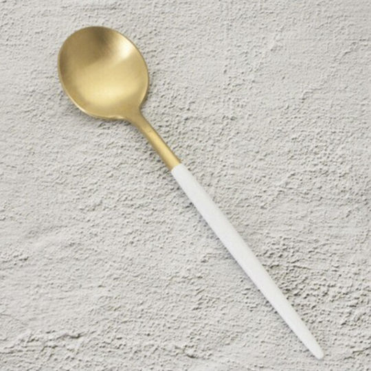 Set 6 Luxus Mini Löffel Kaffee Tee Dessert Edelstahl 13 Cm Gold Weiß