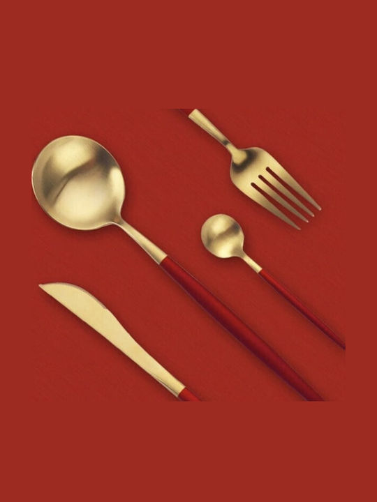 Set of 6 Luxury Puff Spoons for Coffee Tea and Dessert in Stainless Steel 13 cm Gold and Red