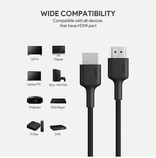 Aukey HDMI 2.0 Premium High Speed 4K 60Hz HDR Braided Cable HDMI Male - HDMI Male 2m 2 Pieces Red / Black 2 Pieces