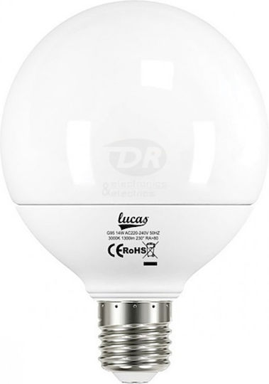 Lucas Λάμπα LED 14W 140mm για Ντουί E27 και Σχήμα G95 Ψυχρό Λευκό 1300lm