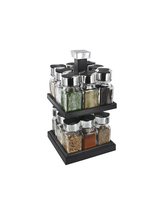 Cook Concept Glass Spice Jars on Black Rotating Base 17 Pieces