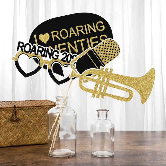 Декорация За Парти Amosfun 0627541 1-25 Блестящ Прах Четири Цветен Принт 20 Бройки Черно Злато