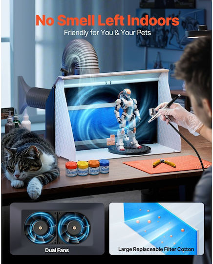 Vevor Airbrush Spray Booth Dual Fans 545 X 475 X 370 Mm Portable Hobby Airbrush Paint Spray Booth Kit 3 Led Lights Exhaust Extension Hose Painting Models Arts Crafts Cakes