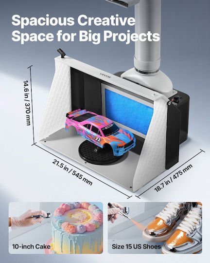 Vevor Airbrush Spray Booth Dual Fans 545 X 475 X 370 Mm Portable Hobby Airbrush Paint Spray Booth Kit 3 Led Lights Exhaust Extension Hose Painting Models Arts Crafts Cakes