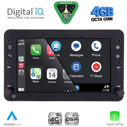 Digital IQ Auto-Audiosystem für Alfa Romeo Spinne / Brera 2004-2012 (Bluetooth/USB/AUX/WiFi/GPS/Apple-Carplay/Android-Auto) mit Touchscreen 7"