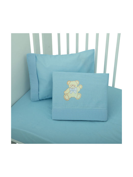 Mother Baby Bear Baby Sheets Set Crib Cotton Fitted Light Blue 70x140cm 3pcs