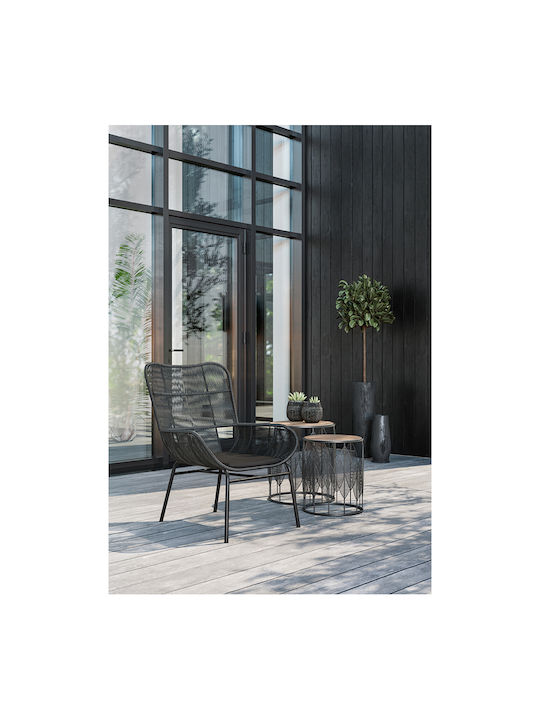 Round Side Table Leaf Wooden Black / Natural 2 Pieces W40xL40xH45cm