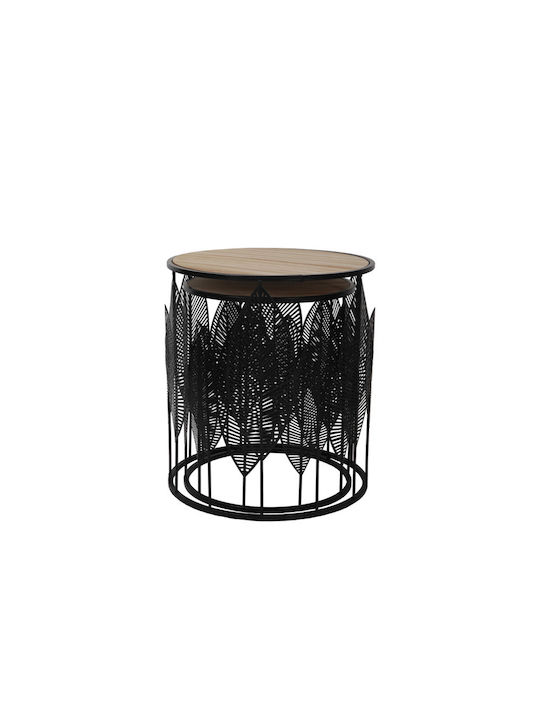 Round Side Table Leaf Wooden Black / Natural 2 Pieces W40xL40xH45cm