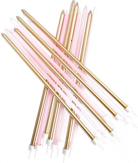 Party Tall Metallic Candles 18 cm Gold Pink Ahc214