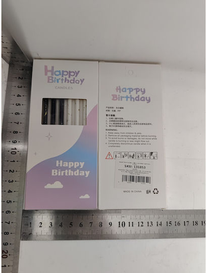 Set 6 Long Birthday Candles Flippy Paraffin 10 X 0.5 Cm Happy Birthday White Black