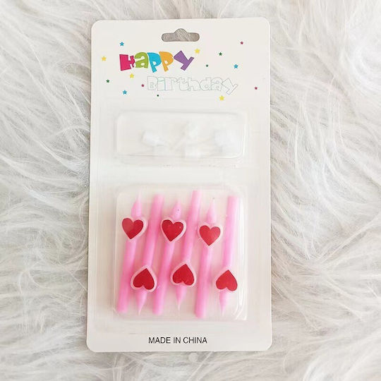 Satz 6 Kuchenkerzen Flippy Bleistift Modell Herzen 5.9 X 1.1 Cm Wachs Rosa