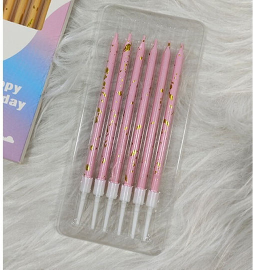 Set 6 Lumanări Lung Flippy Parafină 10 X 0,5 Cm La Mulți Ani Roz