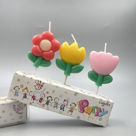 Комплект 3 Свещи Flippy Flower Тема Модел 3 Изработени От Парафин Многоцветни