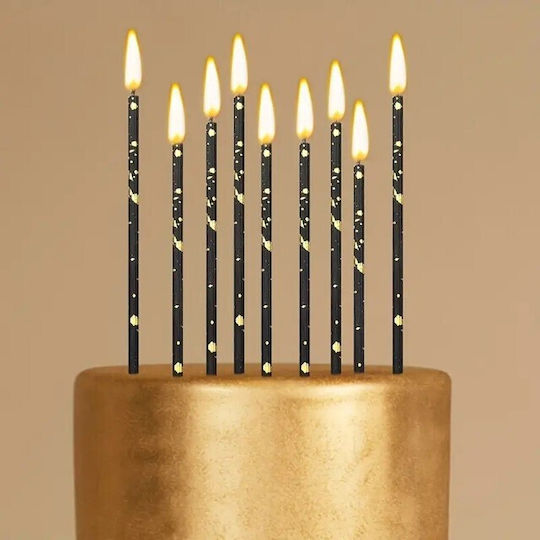 Set 6 Long Birthday Candles Flippy Paraffin 10 X 0.5 Cm Happy Birthday White Black