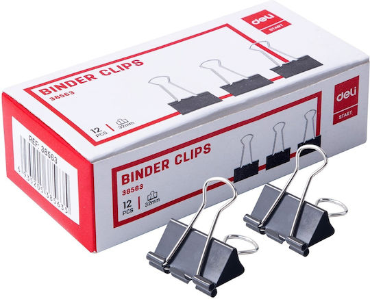 Deli Metallic Clips 32mm Black 12pcs