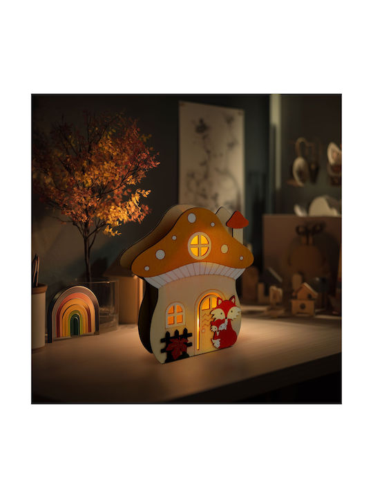 Decoratiune Luminoasă De Toamnă – Casă Ciupercă Vulpe – Lemn – 15 X 16 X 5 Cm