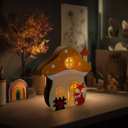 Autumn Light Decoration Mushroom House Fox Wood 15 X 16 X 5 Cm
