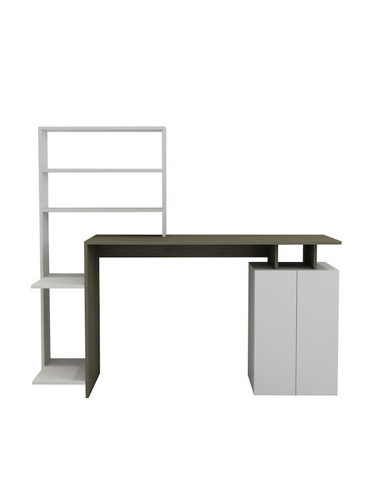 Homemarkt Γραφειο Με Βιβλιοθηκη Rochell Μελαμινη Olive Grey Λευκο 146,3x55x128,8υεκ.hm8886.11