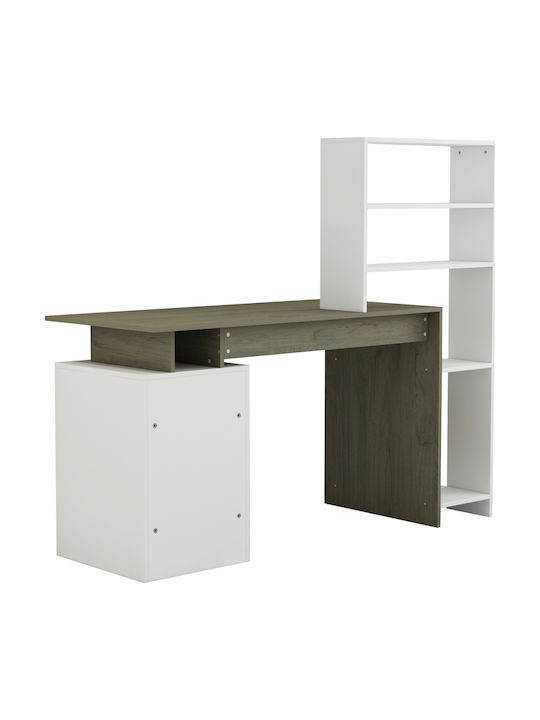 Homemarkt Γραφειο Με Βιβλιοθηκη Rochell Μελαμινη Olive Grey Λευκο 146,3x55x128,8υεκ.hm8886.11