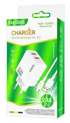 Kakusiga Φορτιστής με 2 Θύρες USB-A και Καλώδιο USB-C 12W Λευκός (KSC-1238)