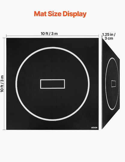 Vevor Wrestling Mat 3x3m Thick Martial Arts Gymnastics Home Waterproof Training Mats PVC Circles Gymnastics Tatami Jiu Jitsu BJJ MMA Judo Boxing Black