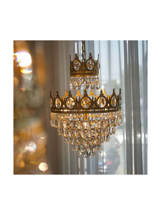 Alista Home Candelabru 3xE14 Ø25cm cu Cristale Auriu AT1CT-IM1P-HT2L-CC135/260GD
