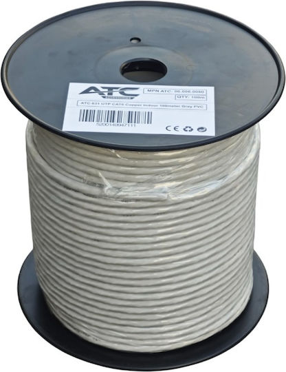 ATC U/UTP Cat.6 (Gigabit) Καλώδιο Δικτύου Ethernet 100m Γκρι