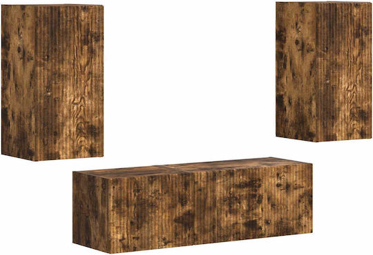 Living Room TV Unit with Showcase & Lighting Smoked Oak L60xW31xH29.5cm