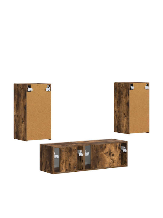 Living Room TV Unit with Showcase & Lighting Smoked Oak L60xW31xH29.5cm