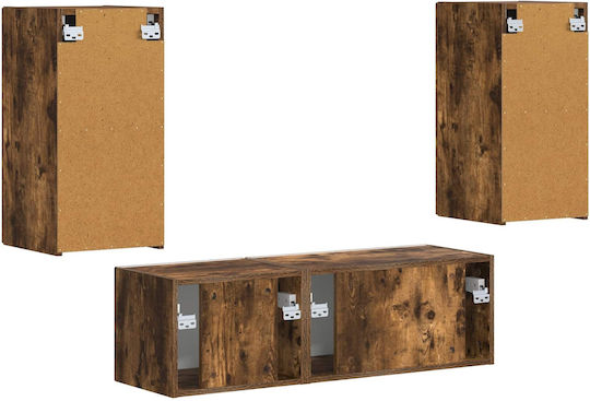 Living Room TV Unit with Showcase & Lighting Smoked Oak L60xW31xH29.5cm