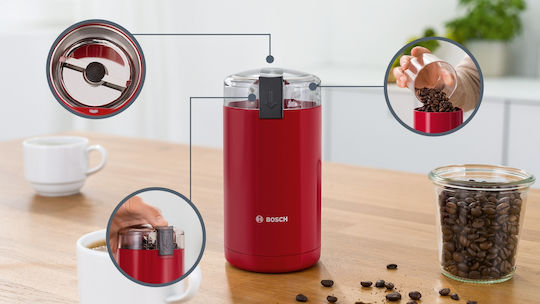 Bosch Râșniță electrică pentru cafea 180W cu capacitate de boabe 75gr Roșu