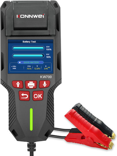Konnwei Kw700 Tester Baterie Auto Cu Imprimantă Termică Integrată Ecran Lcd Color 12v/24v Compatibil Agm Gel Efb Plumb-acid Litiu
