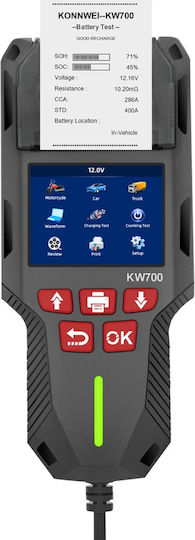 Konnwei Kw700 Tester Baterie Auto Cu Imprimantă Termică Integrată Ecran Lcd Color 12v/24v Compatibil Agm Gel Efb Plumb-acid Litiu