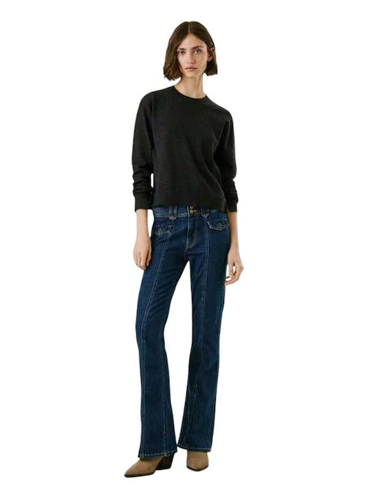 Damen Langärmeliges Baumwollpullover Schwarz