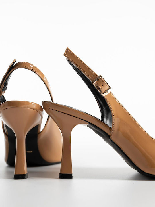 Patent Leather Pointed Toe Stiletto Beige High Heels