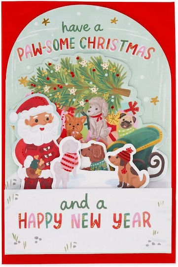 Christmas Greeting Card Pop Up Envelope Pawsome Christmas Santa Claus/12x17 Legami