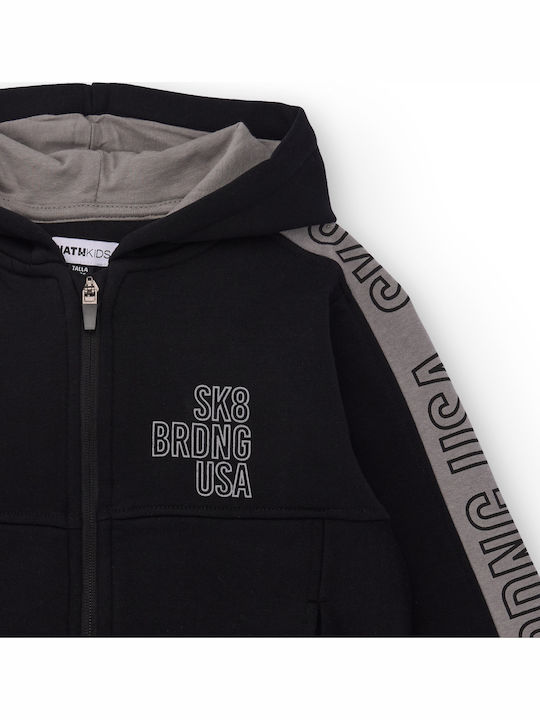 Kids Sweatshirt Cardigan with Hood and Pockets Black