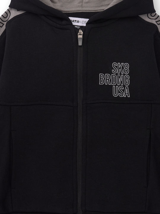 Kids Sweatshirt Cardigan with Hood and Pockets Black