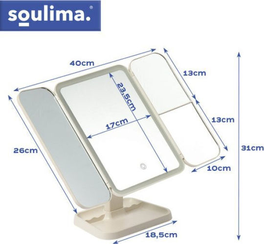Soulima Makeup Mirror Tabletop with Light Zoom x3 21x13.5cm White