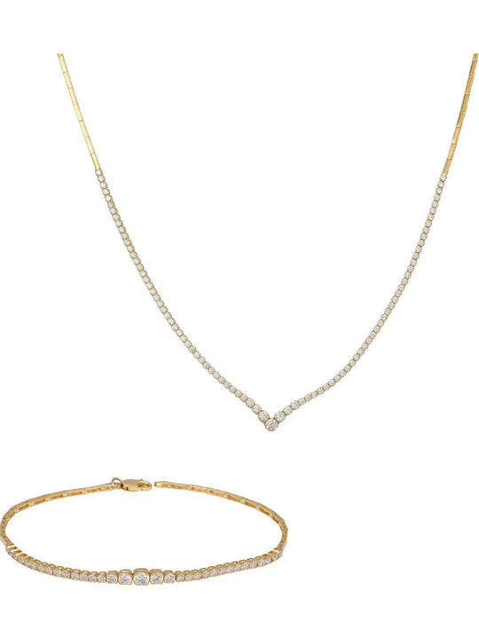 Set with Necklace & Bracelet from Gold 14K with Stones