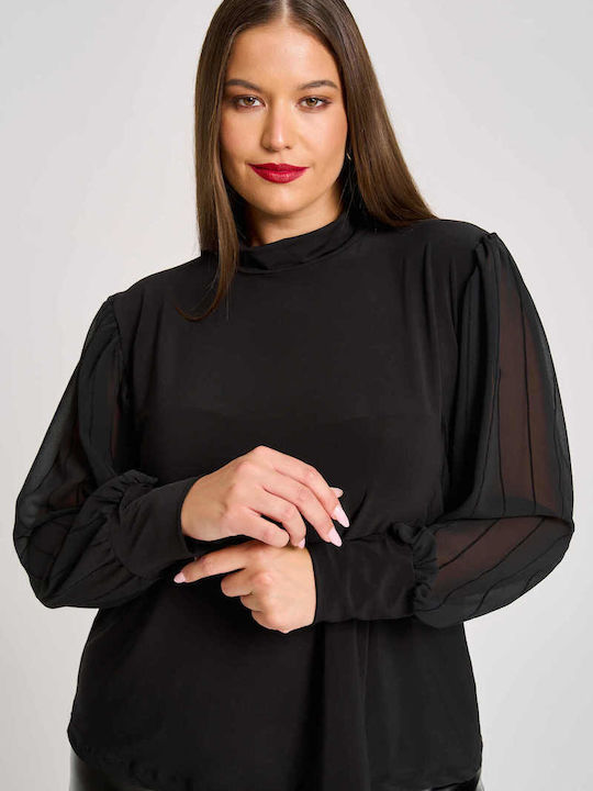 Damen Bluse Gestreift Schwarz