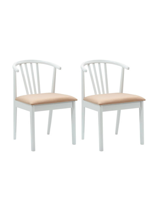 Dining Room Wooden Chair White and Brown 50.5x61x80.5cm 2pcs