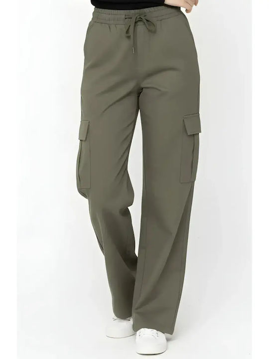 Women's Fabric Cargo Trousers Khaki