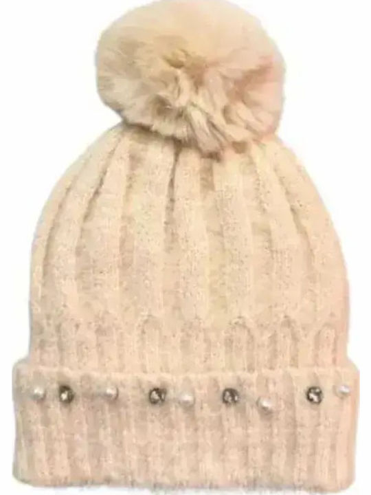Set with Beanie Knitted in Beige color