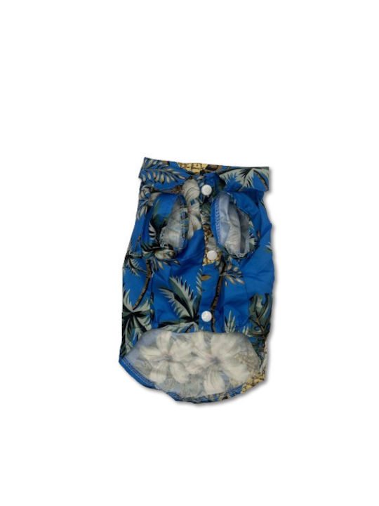 Bonnie Dog Shirt in Blue Colour with Palms and Flowers